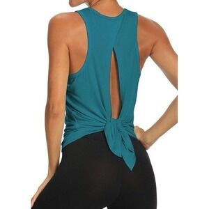 Bestisun Workout Top Women Large Teal NWT Open Back Gym Shirt C179